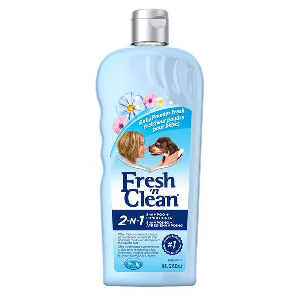 PetAg Fresh 'n Clean 2-in-1 Oatmeal & Baking Soda Formula Pet Shampoo and Conditioner - Protein Infused Conditioning Shampoo - 18 Fl Oz - Baby Powder Fresh Scent