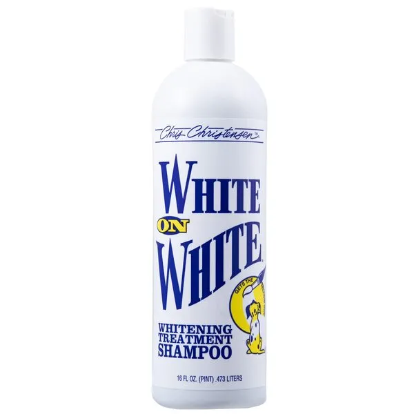 Chris Christensen White on White Whitening Treatment Dog Shampoo, Groom Like a Professional, Brightens White & Other Color, Safely Removes Yellow & Other Stains, All Coat Types, Made in USA, 16 oz.
