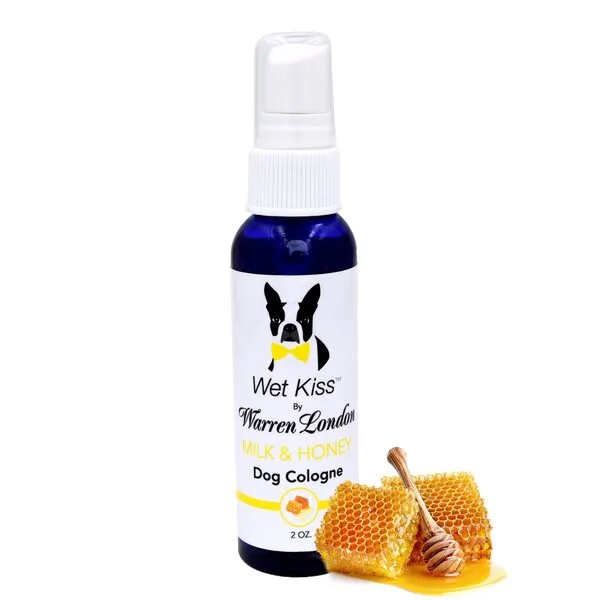 Warren London - Wet Kiss Dog Cologne, Long Lasting Dog Spray, Dog Deodorant to Remove Odor from Stinky Dogs, Milk & Honey, 2 Ounce Bottle