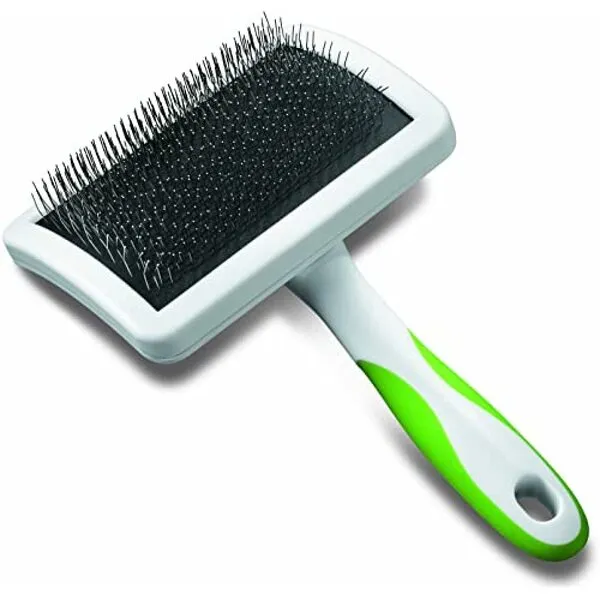 Andis 65710 Self-Cleaning Animal Slicker Brushes with Curved Stainless-Steel Bristles for All Breeds - Reduces Shedding by Up to 90%, Removes Tangles, Dirt & Loose Hair – Large, Green,Black