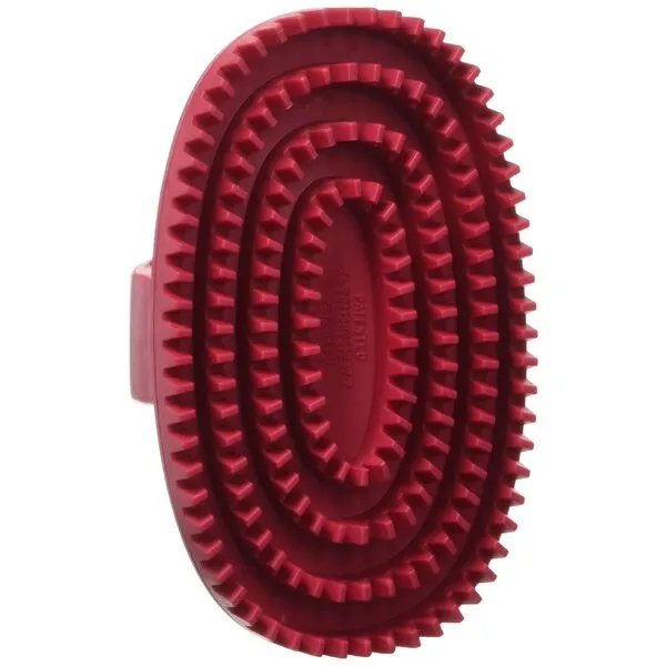 Le Salon Essentials Rubber Curry Grooming Brush with Loop Handle, Red