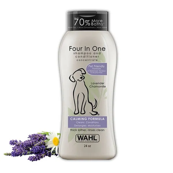 Wahl 4-in-1 Calming Pet Shampoo for Dogs – Cleans, Conditions, Detangles, & Moisturizes with Lavender Chamomile - Pet Friendly Formula - 24 Oz - Model 820000A
