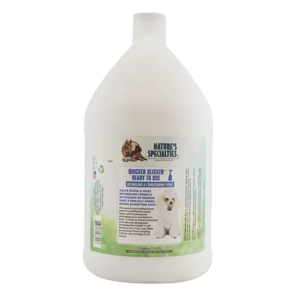 Nature's Specialties Quicker Slicker Ready to Use Detangling and Conditioning Spray, Natural Choice for Professional Groomers, Helps Restore Moisture, Made in USA, 1 gal