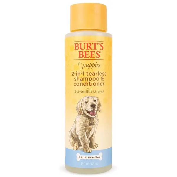 Burt's Bees for Pets Puppies Natural Tearless 2 in 1 Shampoo and Conditioner | Made with Buttermilk and Linseed Oil | Best Tearless Puppy Shampoo for Gentle Skin and Coat | Made in USA, 16 Oz