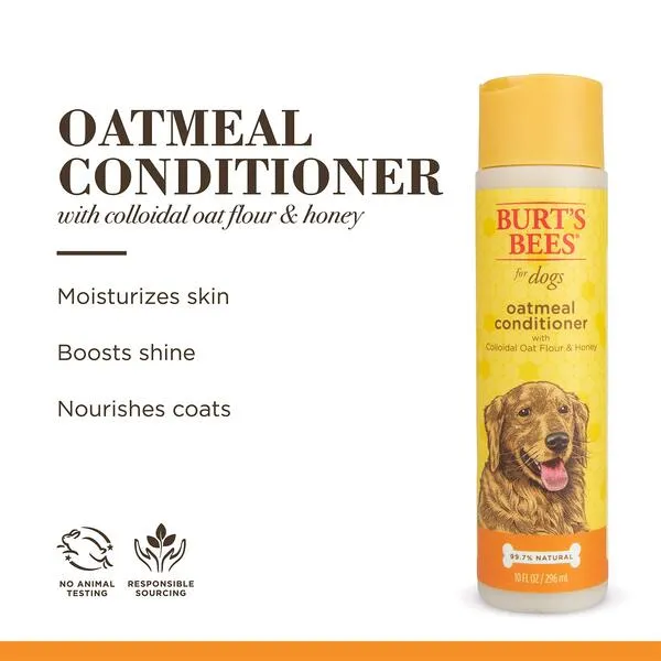 Burt's Bees for Pets Natural Oatmeal Conditioner with Colloidal Oat Flour & Honey - Dog Oatmeal Shampoo - Cruelty Free, Sulfate & Paraben Free, pH Balanced for Dogs - Made in the USA - 10 Oz