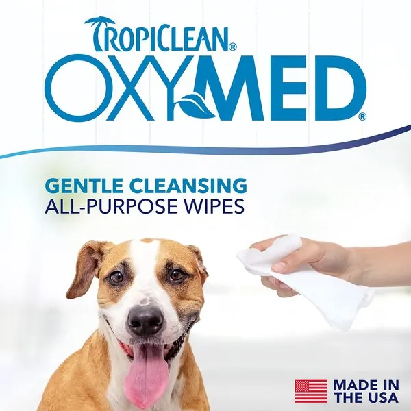 TropiClean Oxymed Soothing Allover Cat & Dog Wipes For Paws And Butt, Anti Itch Relief For Dogs & Cats 50 Count