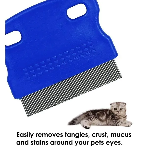 Patty Both Dog Cat Pet Lice &Flea & Nit Removal Comb/Brush, Precision Spaced Stainless Steel Teeth Locked into Sturdy Plastic Handle for Easy Cleaning(Blue)