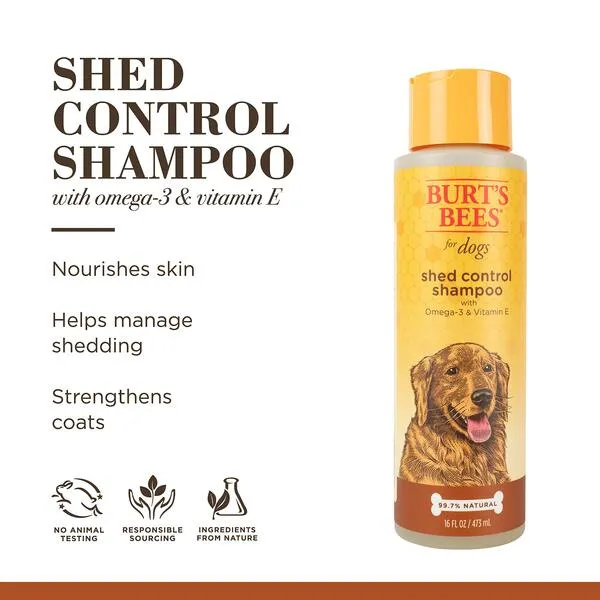 Burt's Bees for Pets Natural Shed Control Shampoo with Omega 3 and Vitamin E | Shedding Dog Shampoo | Cruelty Free, Sulfate & Paraben Free, pH Balanced for Dogs - Made in USA, 16 Ounces