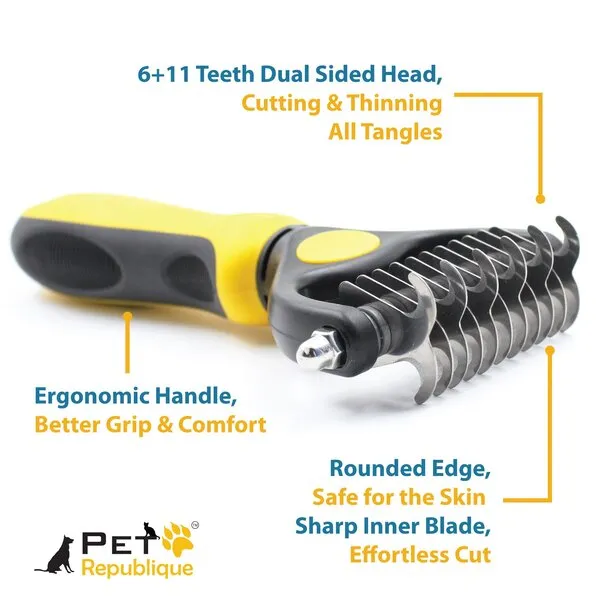 Pet Republique Dog Dematting Tool – Matt Splitters for Dogs, Cats, Rabbits, Long Haired Breed Pets – Effective Pet Dematting, Mat Remover, De-matting Comb, or Dematter - Small 6+11 Teeth Design