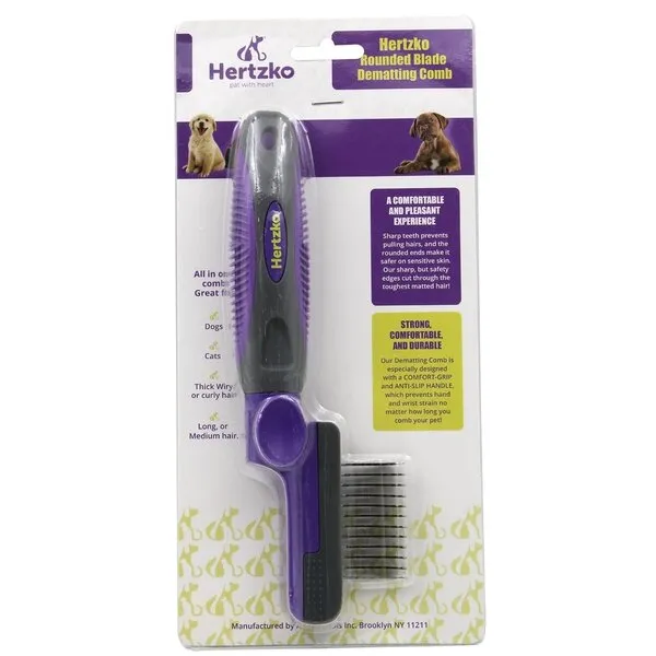 Hertzko Dematting Brush Comb - Safety Edges for Removing Dead, Matted & Knotted Fur from Cats & Dogs - Dog Detangler, Cat Brushes for Indoor Cats & Grooming Kit for Pet Hair Removal