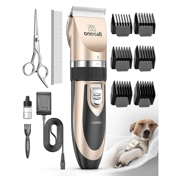 oneisall Dog Shaver Clippers Low Noise Rechargeable Cordless Electric Quiet Hair Clippers Set for Dogs Cats Pets