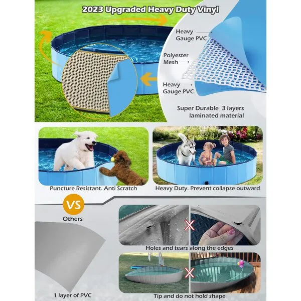 Jasonwell Foldable Dog Pet Bath Pool Collapsible Dog Pet Pool Bathing Tub Kiddie Pool for Dogs Cats and Kids (48inch.D x 11.8inch.H, Blue)