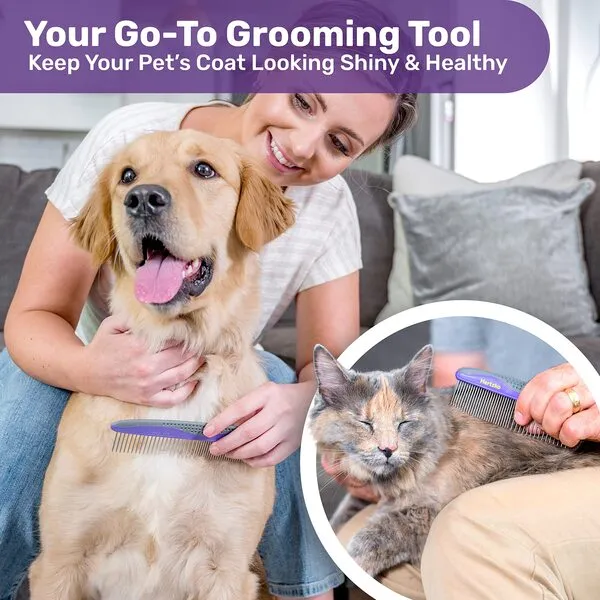 Pet Combs by Hertzko – Small & Large Comb Included for Both Small & Large Areas -Removes Tangles, Knots, Loose Fur and Dirt. Ideal for Everyday Use for Dogs and Cats with Short or Long Hair (Pack of 2)