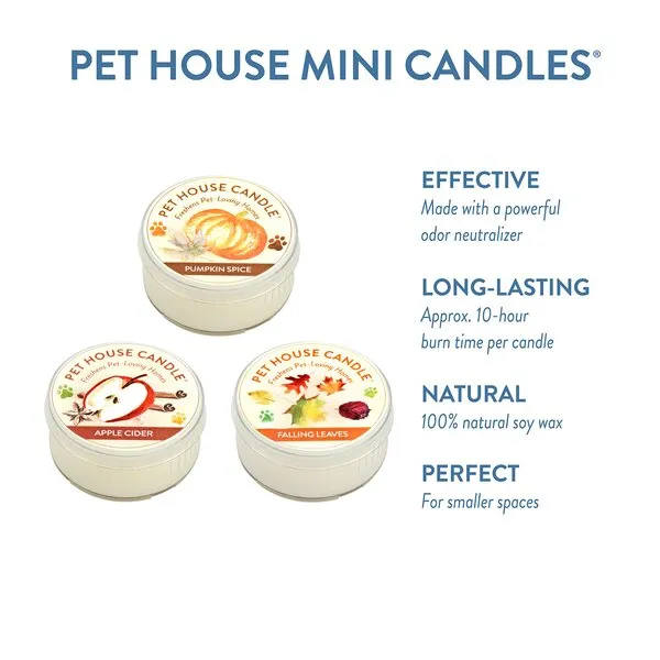 One Fur All - 100% Natural Plant-Based Wax Pet House Mini Candle Set Pack of 3 in 20+ Fragrances - Pet Odor Eliminator, Appx 12 Hours Burn Time, Scented Candle - (3 Pack, Fall Mix)