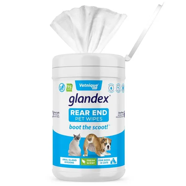 Vetnique Labs Glandex Dog Wipes for Pets Cleansing & Deodorizing Anal Gland Hygienic Wipe​s for Dogs & Cats with Vitamin E, Skin Conditioners and Aloe (75ct)