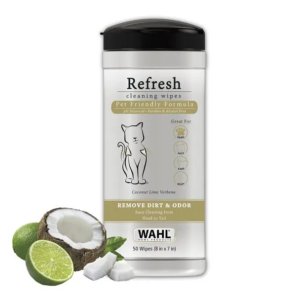 Wahl Cat Refresh Cleaning Wipes with Oatmeal Formula for Refreshing and Cleaning Dirty Cats - 50 Count - 820017-500