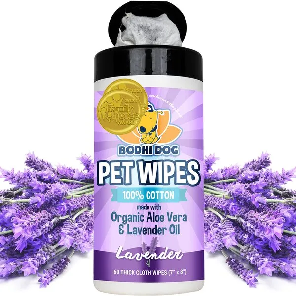 Pet Grooming Wipes | Conditions and Deodorizes Coat | No Parabens or SLS | Large Wet & Thick Cleaning Best for Dogs and Cats (Lavender, 60CT)