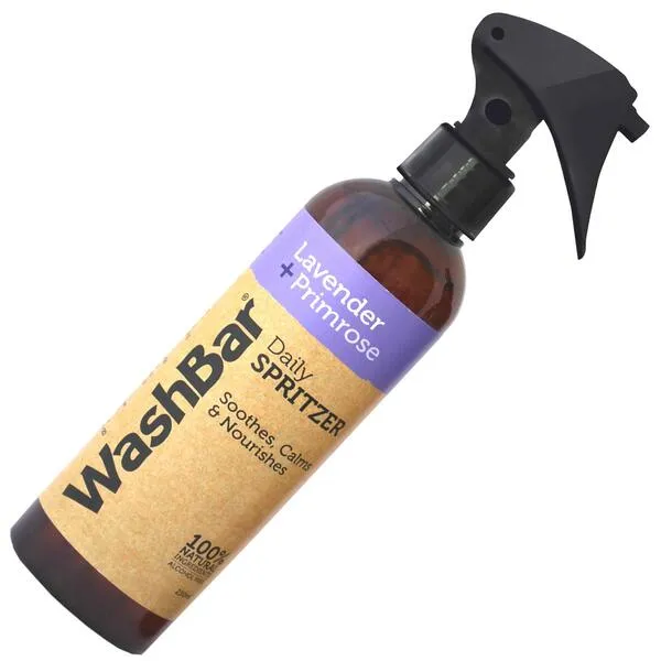 WashBar Natural Dog Deodorizing Spray - Deodorant and Calming Spray, Lightly Scented, Primrose & Lavender Spray, Dog Spray Deodorizer Perfume, All Natural, Daily Use, Large 8.45 fl. oz