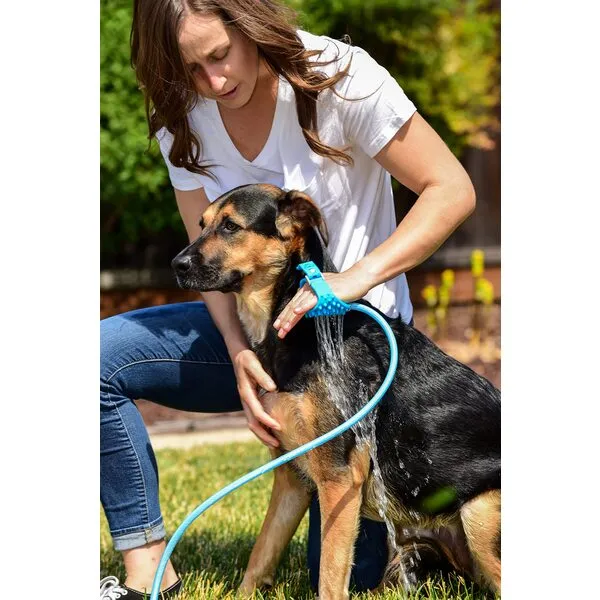 Aquapaw Dog Washer & Shower Attachment | Fast & Easy Indoor & Outdoor Pet Bathing, Massaging & Grooming | Includes 8-Foot Dog Shower Hose | Sprayer & Scrubber in 1 | As Seen on Shark Tank - Blue