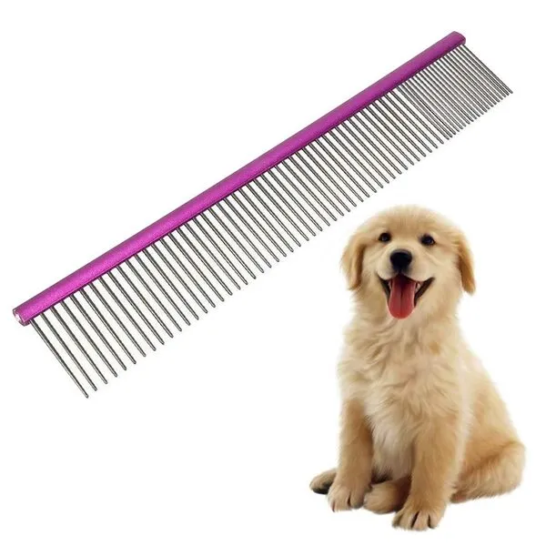 MASTERPETZ Pet Comb, 10 inches Comfortable Grooming Comb with Different-Spaced Rounded Stainless Steel Teeth, Easy Grip and Convenient Grooming for Pets Dog Cat with Medium Coarse Fur - Silver