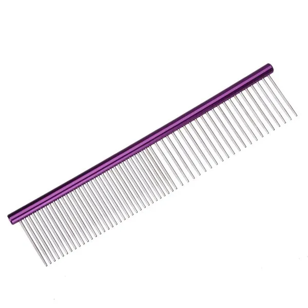 Pet Grooming Steel Comb Pet Round Handle Anti Static Row Comb for Dogs and Cats (Purple)