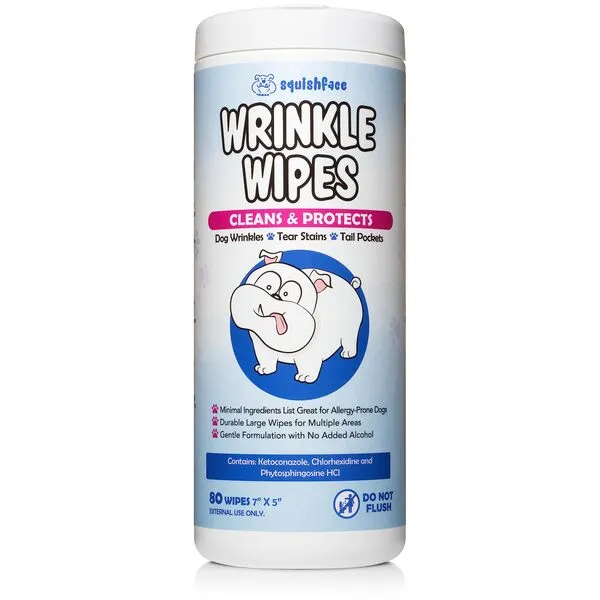 Squishface Wrinkle Wipes – 5”x7” Large Dog Wipes - Deodorizing, Tear Stain Remover – Great for English Bulldog, Pugs, Frenchie, Bulldogs, French Bulldogs & Any Breed! 5x7