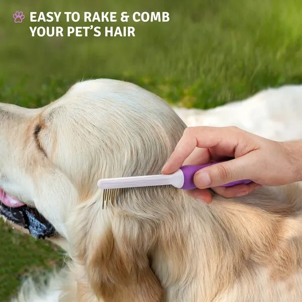 Detangling Pet Comb with Long & Short Stainless Steel Teeth - Dog Comb for Removing Matted Fur, Knots & Tangles – Detangler Tool Accessories for Safe & Gentle DIY Dog & Cat Grooming