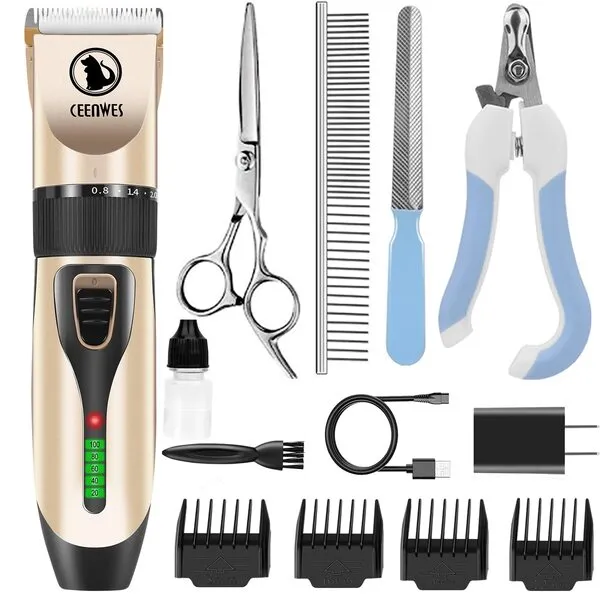 Dog Clippers Cordless Grooming Kit Professional Horse Detachable Blade with 4 Comb Guides，Low Noise Pet Rechargeable Tools for Small & Large Dogs Cats Pets