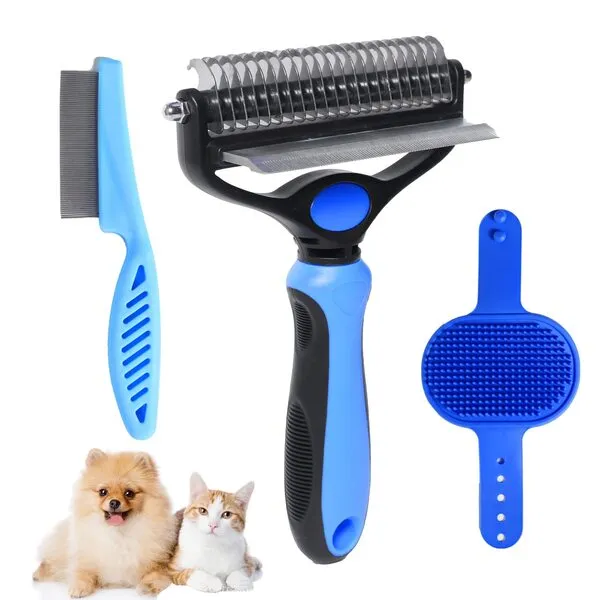 M JJYPET Dog Cat Brush 2 in 1 Pet Undercoat Rake Grooming Tool for Deshedding,Pet Dog Grooming Brush, Mats &Tangles Removing Shedding Dematting Comb for Large Small Dogs/Cats’ Long/Short Hair Remover