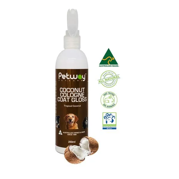 Petway Petcare Coconut Cologne Coat Gloss for Dogs and Puppies, Natural Cologne Spray with Coconut for Conditioning, Dog Gloss with Deodorizer, Pet Odor Eliminator and Dog Grooming Spray, 250ml