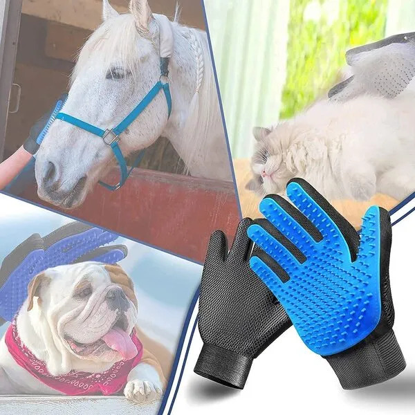 STARROAD-TIM Pet Grooming Glove Hair Remover Brush Gentle Deshedding Efficient Pet Mitt Pet Massage Gloves Left & Right Hand Draw Dog Cat Horse Long Short Fur (1Pair Left & Right Hand (Blue))