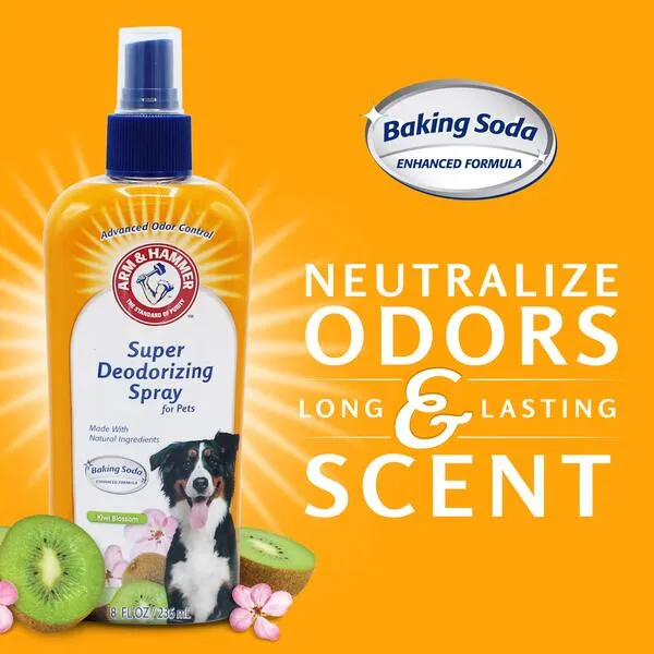 Arm & Hammer For Pets Super Deodorizing Spray for Dogs | Best Odor Eliminating Spray for All Dogs & Puppies | Arm & Hammer Baking Soda Formula with Kiwi Blossom Scent, 8 Fl Oz - 2 Pack