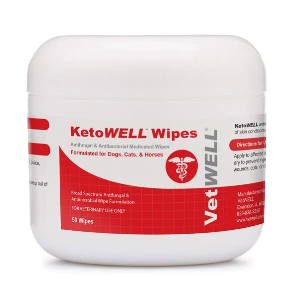 KetoWELL Topical Wipes with Ketoconazole for Dogs & Cats Medicated Pet Wipes - 50 Count