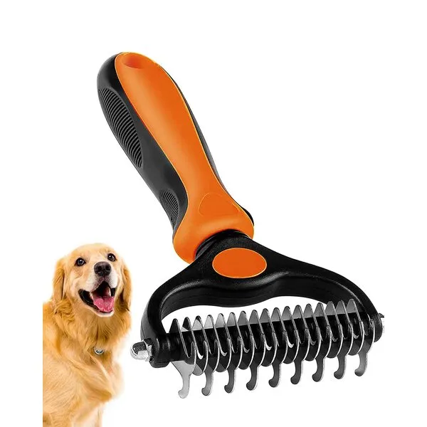 Undercoat rake for Dogs，Dog Deshedding Brush for Large Dogs，2 in 1 Dematting Comb & deShedding Tool for Long Hair Cats，Pet Hair Grooming Brush, Clear mats and tangles, Reduces Shedding by 95%…