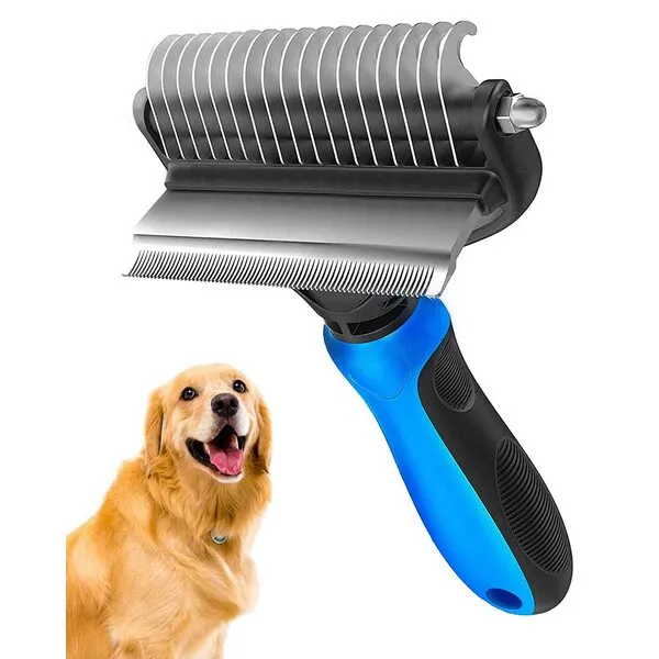 Undercoat rake for Dogs，Dog Deshedding Brush for Large Dogs，2 in 1 Dematting Comb & deShedding Tool for Long Hair Cats，Pet Hair Grooming Brush, Clear mats and tangles, Reduces Shedding by 95%…