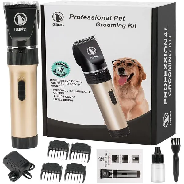 Ceenwes Pet Clippers (Upgrade Version) Low Noise Professional Dog Clippers Rechargeable Cordless Pet Clipper Trimmers Pet Hair Grooming Kit for Cats Dogs and Other Animals