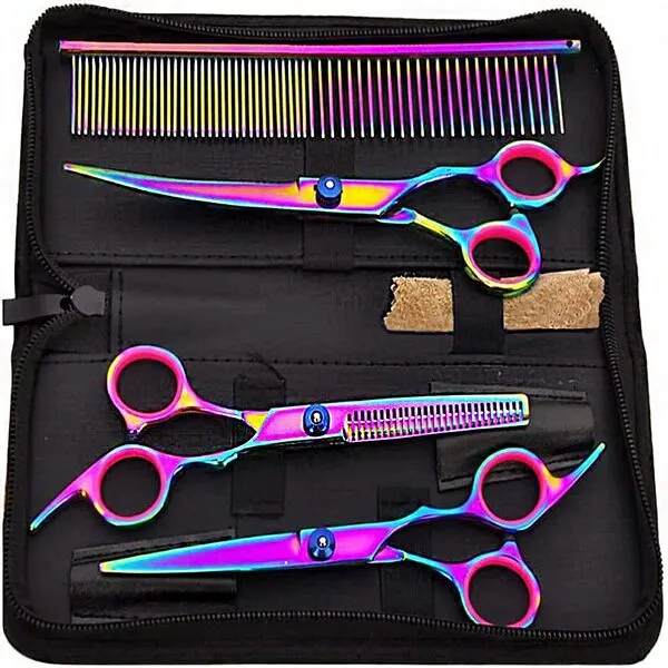 Dog Grooming Scissors Colorful Pet Trimming Scissors Set Professional Grooming Barber Scissors Kit 7 inch Stainless Steel Shears for Grooming and Hair Cutting