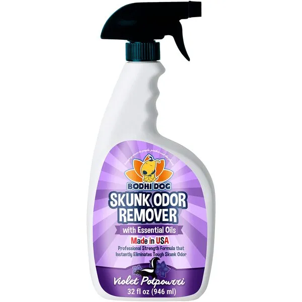 Bodhi Dog Pet Deskunk Spray Odor Eliminator | Skunk Smell Remover Eliminates Skunked Smells Using Essential Oils on Dogs, Cats, Furniture, Carpet, Clothing and More 32oz