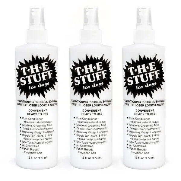 The Stuff Dog Conditioner and Detangler Leave in Spray - Perfect Solution for Managing Matted Dog Hair, 16oz Ready to Use - Top-Rated Dog Detangling and Dematting product. Pack of 3