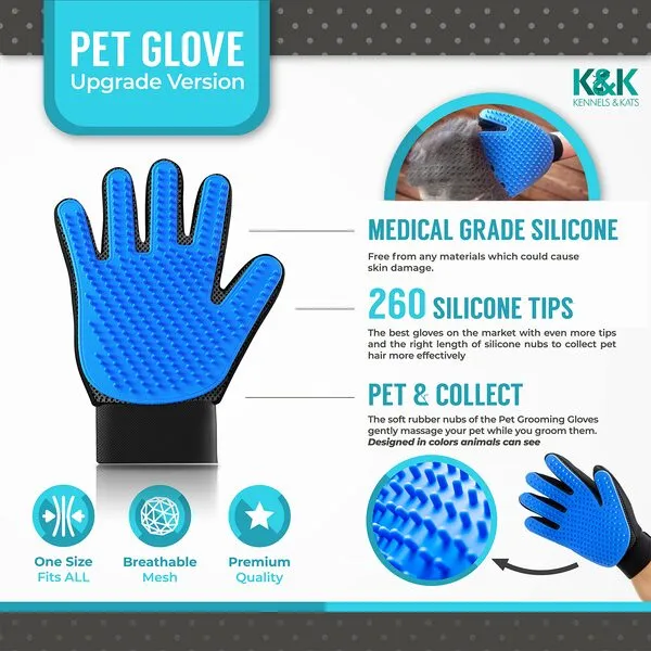 KENNELS & KATS Pet Grooming Gloves | Deshedding Glove for Easy, Mess-Free Grooming | Grooming Mitt for Dogs, Cats, Rabbits & Horses with Long/Short/Curly Hair | Pet Hair Gloves for Pet Hair Removal