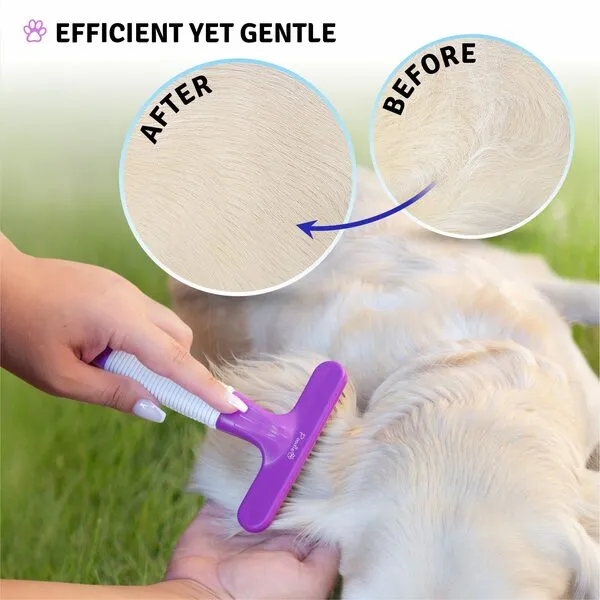 Poodle Pet Dog Grooming Rake| Dematting Tool with Stainless Steel Shedding Comb for Pets | 2 Rows of Pins Gently Remove Loose or Tangled Hair from Undercoat | Purple Handle