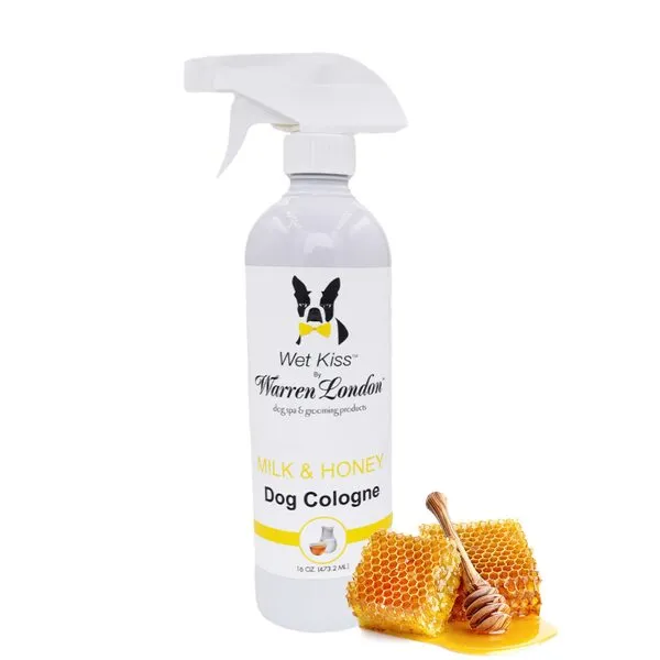 Warren London - Wet Kiss Dog Cologne, Long Lasting Dog Spray, Dog Deodorant to Remove Odor from Stinky Dogs, Milk & Honey, 16 Ounce Bottle