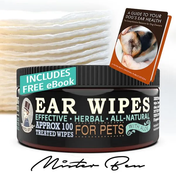 Mister Ben's Original XXL Treated Ear Cleaner Wipes w/Aloe for Dogs, Cats Small Pets – Most effective wipes that soothe & clean odors, itching, and irritations – Approx 100 extra large 3