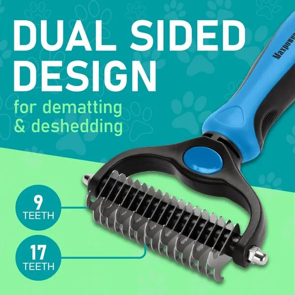 Maxpower Planet Pet Grooming Brush - Double Sided Shedding and Dematting Undercoat Rake Comb for Dogs and Cats,Extra Wide, Blue, Dog Grooming Brush, Dog Shedding Brush