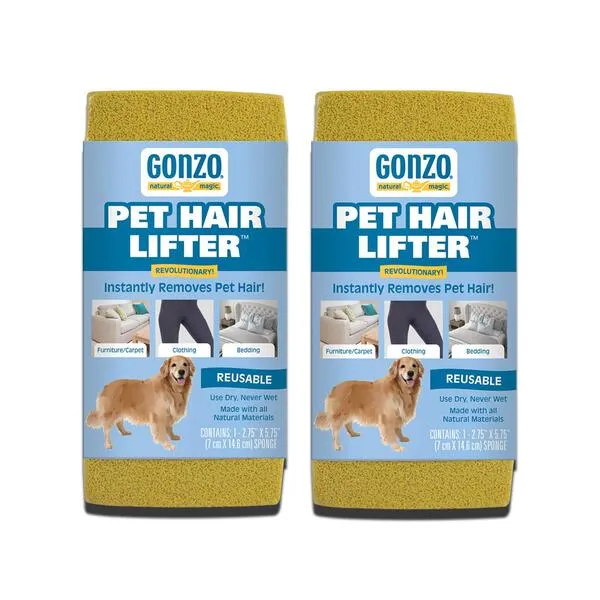 Gonzo Pet Hair Remover - 2 Pack - Lift and Remove Dog, Cat and Other Pet Hair from Furniture, Carpet, Bedding and Clothing