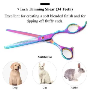 Moontay Professional Dog Grooming Scissors Set, 7 Inch/8 Inch Pet Chunkers, Curved, Thinning Shears for Dog with Grooming Comb