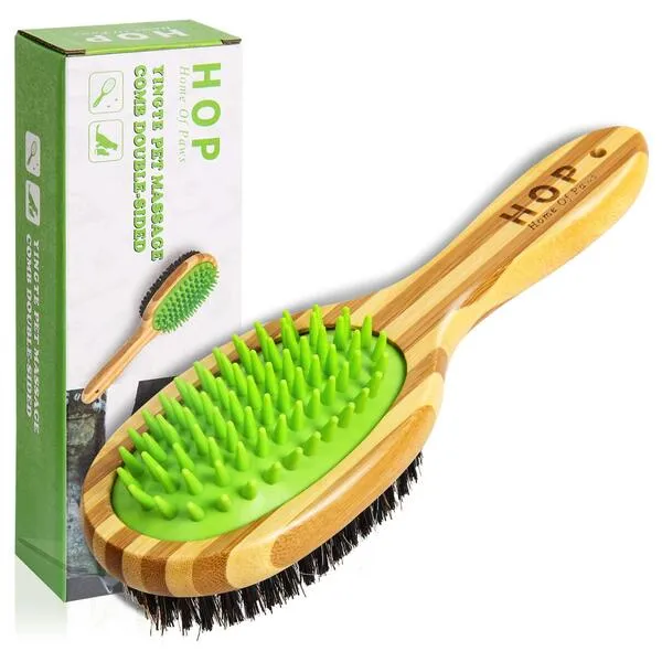 HOP Short Hair Dog Brush Pet Brushing Grooming Comb for Short Hair Coats Detangling and Shedding Coat Hair Remover Two Sided Removing Dirt & Loose Hair Home of Paws