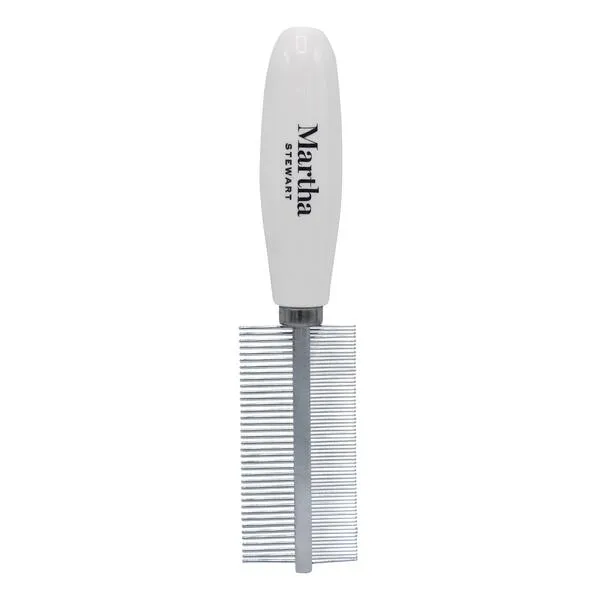 Martha Stewart for Pets Double Sided Comb for Dogs | 2-in-1 Dog Grooming Comb with Stainless Steel Pins | Wet or Dry Small Dog Brush for Dogs | Dog Grooming Supplies, Dog Hair Brush, Dog Comb