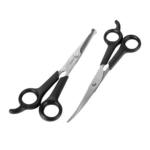 Chibuy Pet Grooming Scissors Set Ball Tip Eye Cut Scissors and Curved Shears, Professional Home Pets grooming Tools Kit for Dogs and Cats