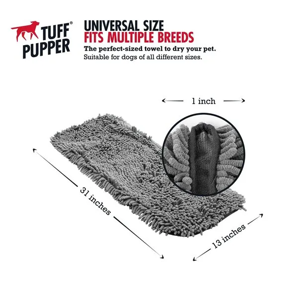 Tuff Pupper Quick Dry Towel for Dogs | Ultra Absorbent Microfiber Shammy | Extra Large 35x15 Size for All Breeds | Comfortable Hand Pockets | Indoor Outdoor Use | Durable Material | Machine Washable